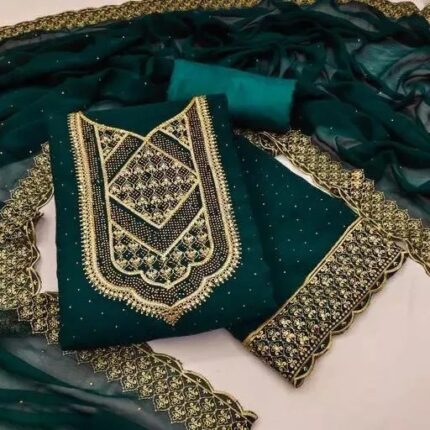 Embroidery georgette 4 pcs with stone work=